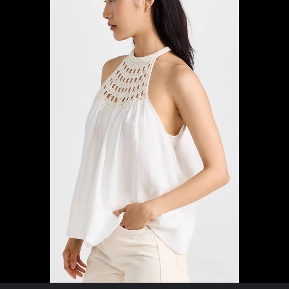 A.L.C. Reina Linen Blend Crochet Neck Halter Tank Top White - Picture 3 of 14